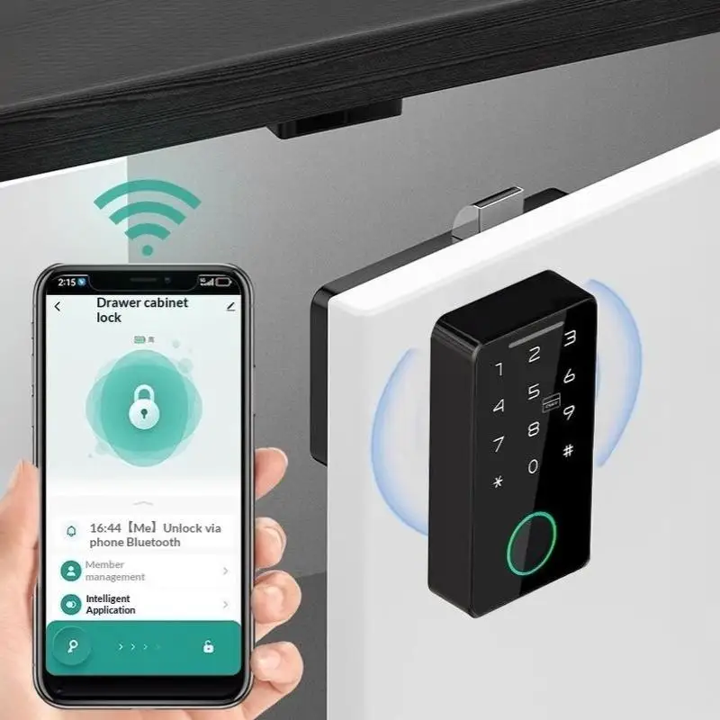 1Pcs Support Tuya APP Smart Fingerprint No Punch Cam Lock Cabinet Lock Door Drawer Filing Cabinet Post Mail Box Furniture Locker view 3