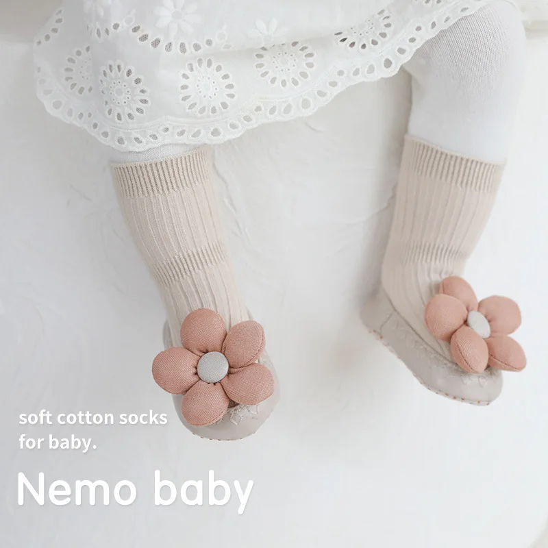 Baby Girl Socks Look Like Shoe Toddler Ant-slip Socks with Grips Baby Long Socks with Cute Bows Floor Shoes Socks