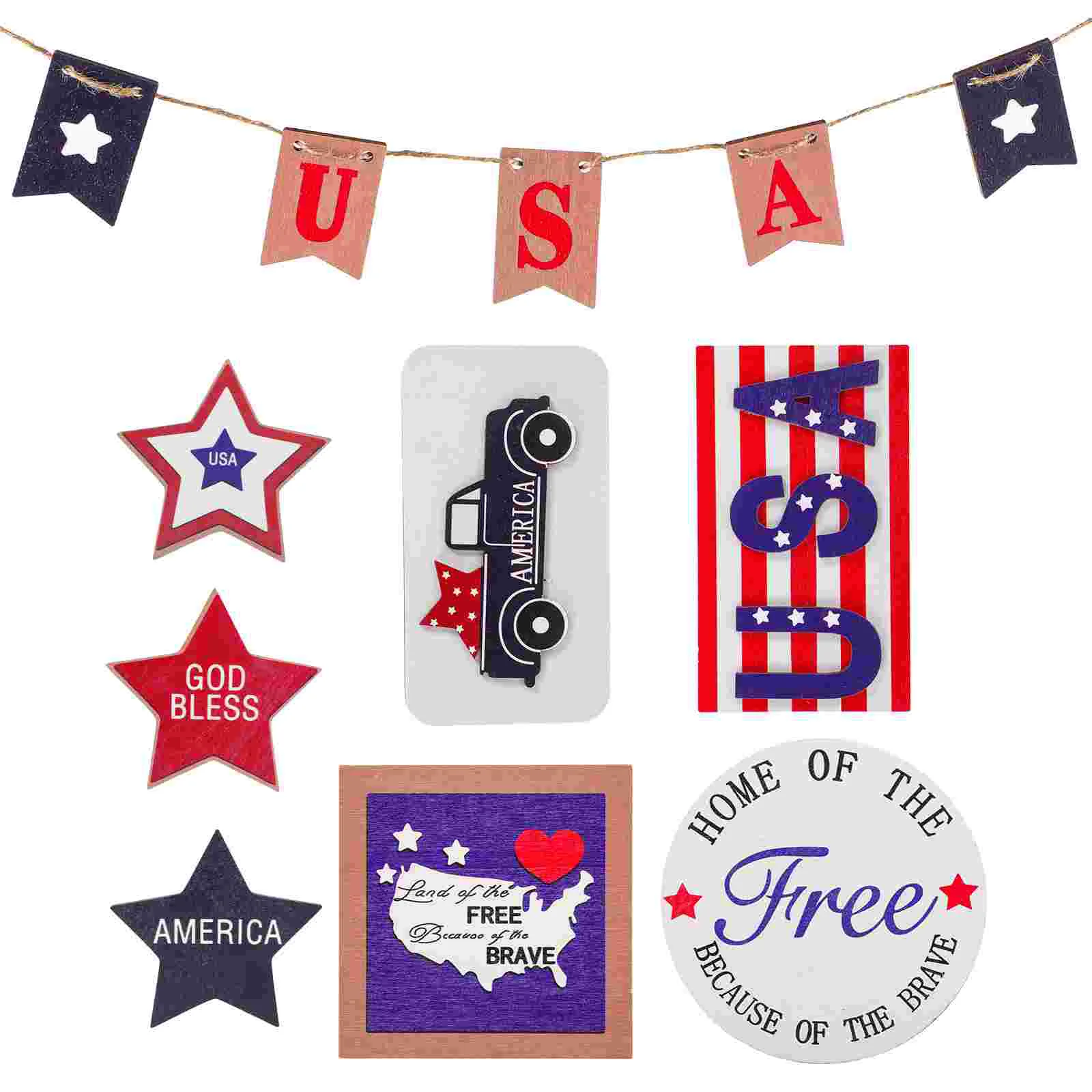 

12 Pcs Independence Day Decoration 4th of July Wood Tray Flag Emblems Thing Home Patriotic Table Wooden Coffee Bar