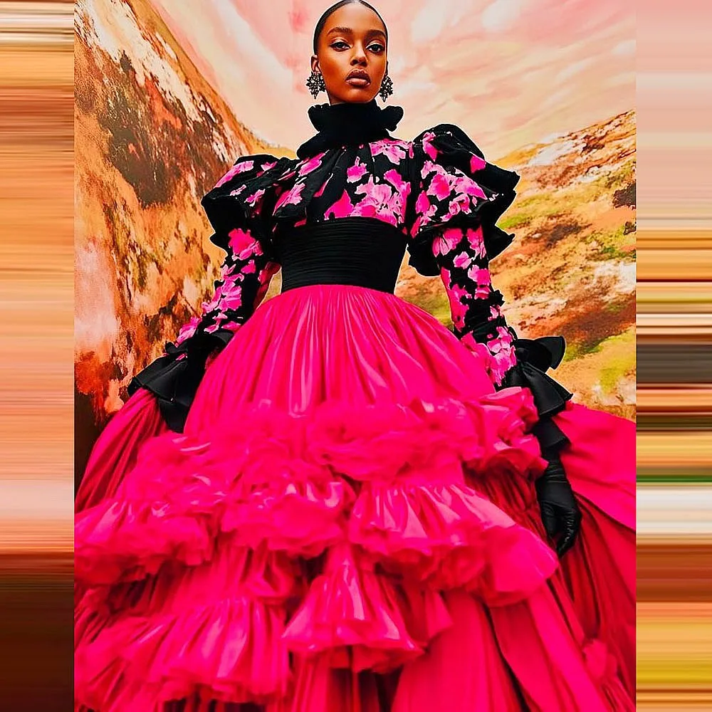 حار الوردي طويل ماكسي تنورة مرونة الخصر المتدرج الكشكشة التنانير الطويلة حزب مساء ارتداء مخصص حفلة موسيقية ارتداء Saia