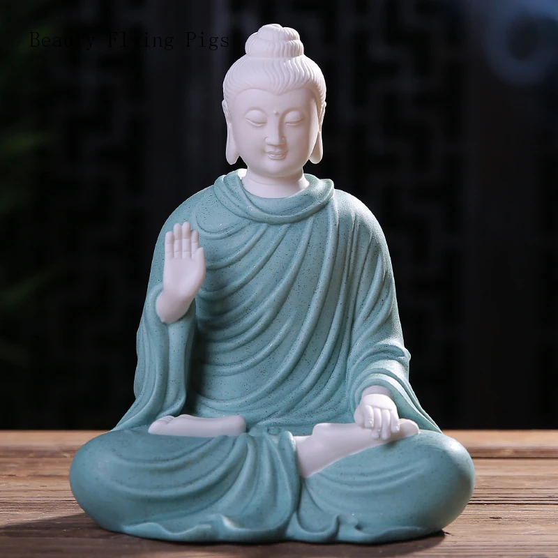 1PCS Ceramic Buddha Shakyamuni Buddha Statue Ornament Home Living Room Zen Decoration Crafts