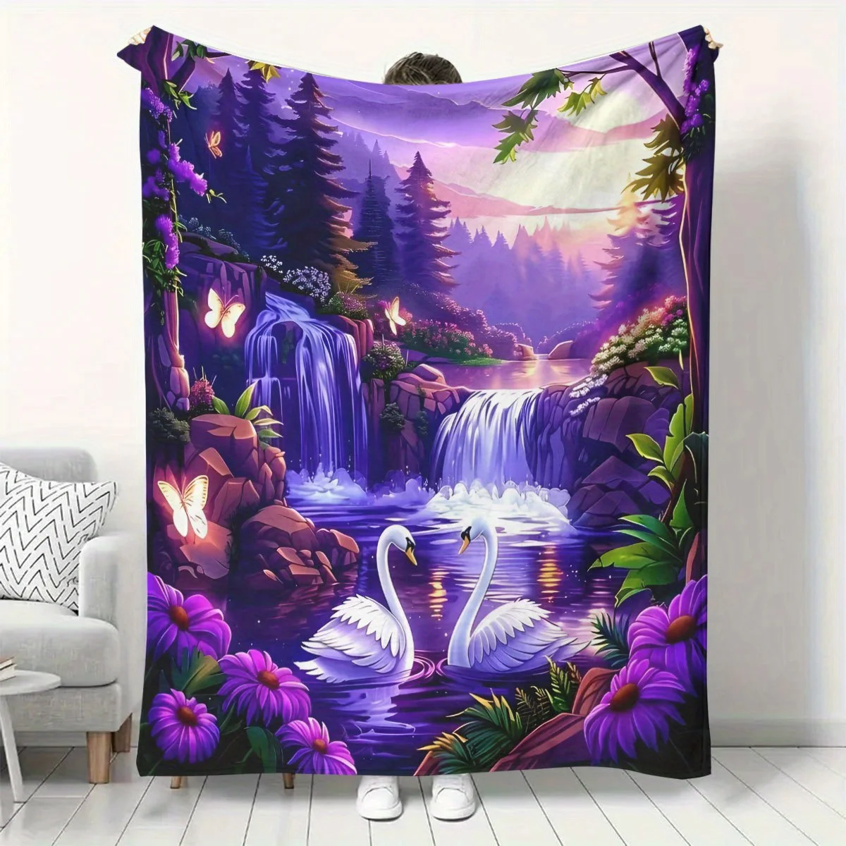 Swan Lake Patterned Blanket - Soft, Warm, Lightweight, Suitable for Sofas, Beds, Offices, And Travel - a Versatile Gift Blanket