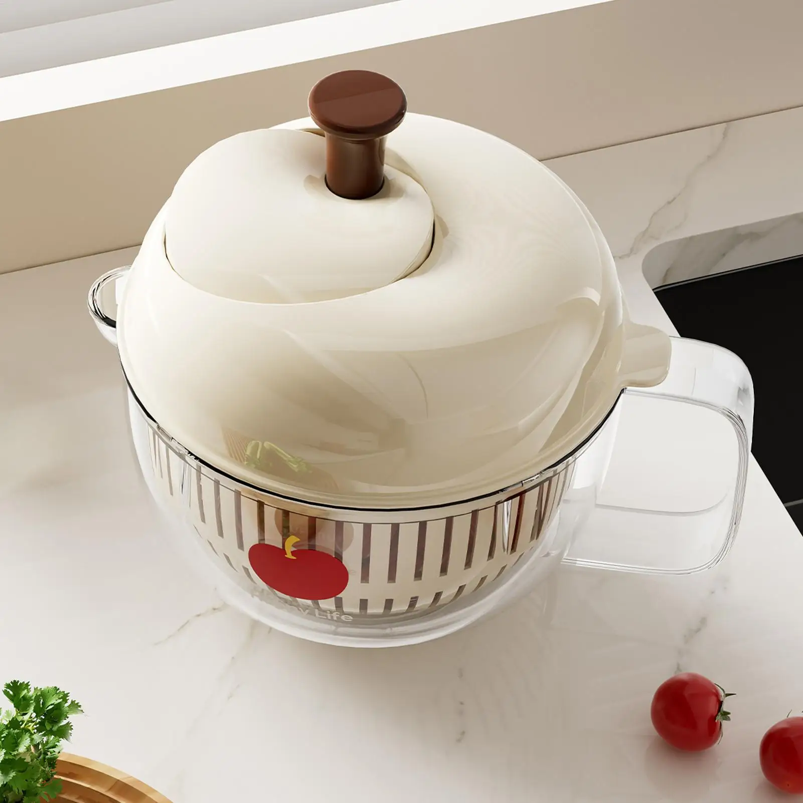Fruit Cleaner Bowl Strainer Cleaning Container Berry Washer Applee-Shape Salad Spinner Manual Fruit Vegetable Drain Basket view 5