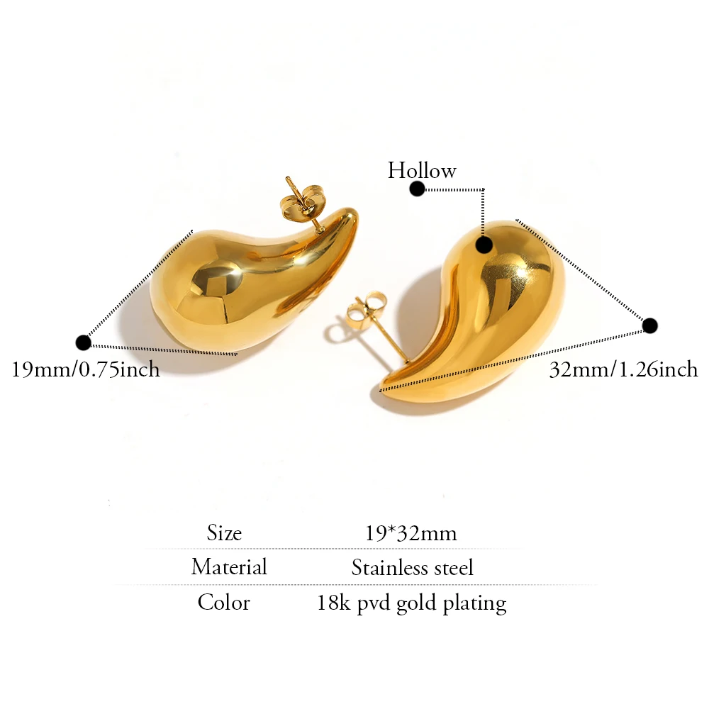 1 Pair PVD Gold Color Stainless Steel Water Drop Fashion Hollow Stud Earrings Personalized Texture Waterproof Charms Jewelry