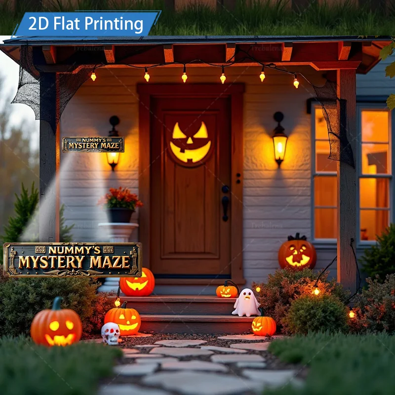 1 قطعة 8x12 بوصة علامة معدنية للهالوين "متاهة غامضة رقمية" 2D طباعة مسطحة علامة معدنية ديكور #2