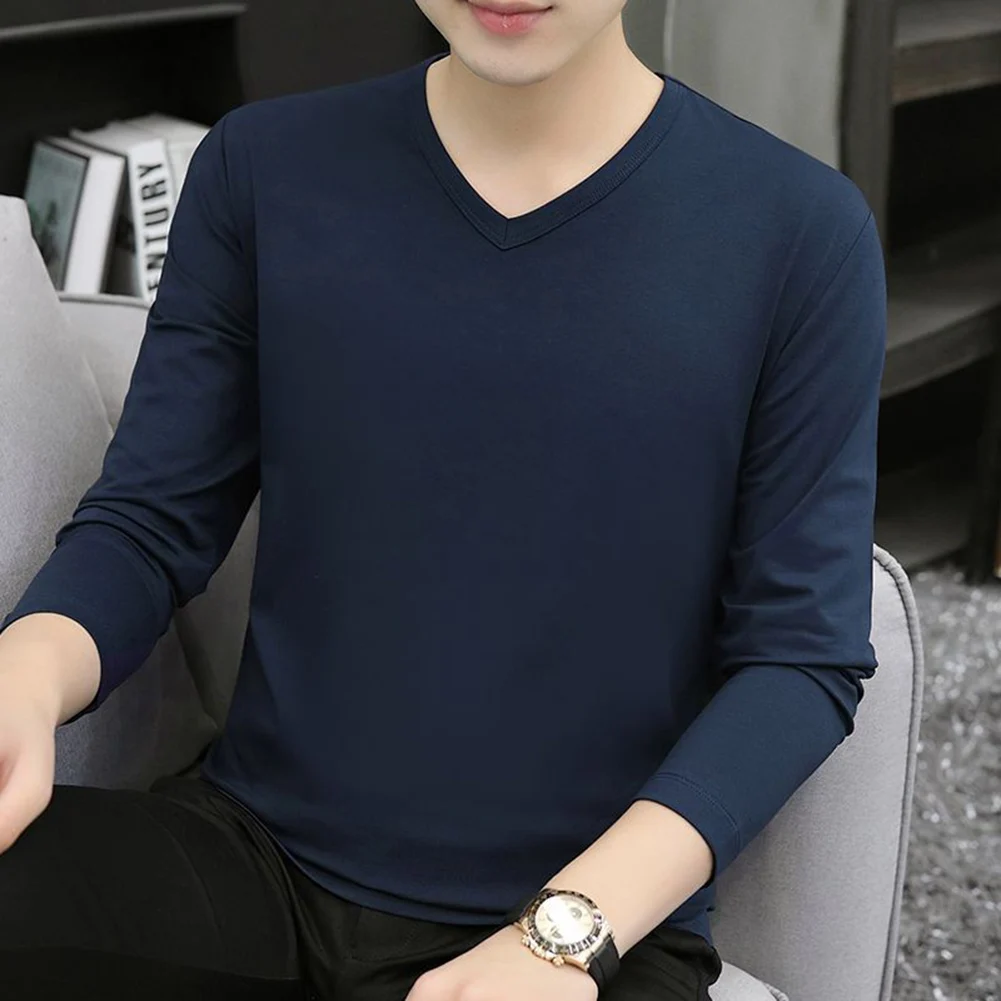 ยี่ห้อใหม่เสื้อยืดเสื้อยืดเสื้อกล้ามคอวีทุกวันวันหยุดแขนยาวแขนยาวเสื้อยืดชายชายโพลีเอสเตอร์ปกติ