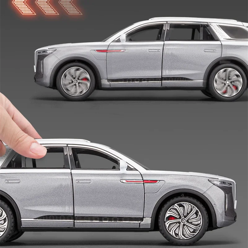 1/24 Hongqi รถ E-HS9 SUV อัลลอยด์ใหม่โมเดลรถยนต์พลังงานรถของเล่นโลหะหล่อจากโลหะโมเดลรถยนต์จำลองเสียงและแสงของขวัญสำหรับเด็ก