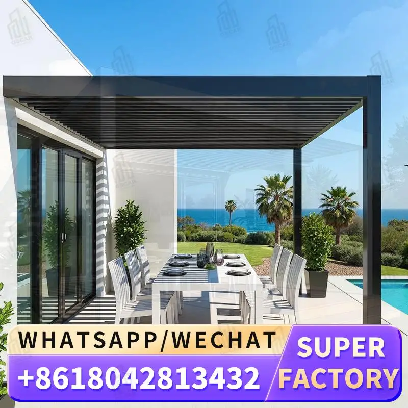 

Waterproof Outdoor 3x3 3x4 Aluminium Pergola Gazebo With Louvered Roof And LED Light For Garden Patio Backyard pergola