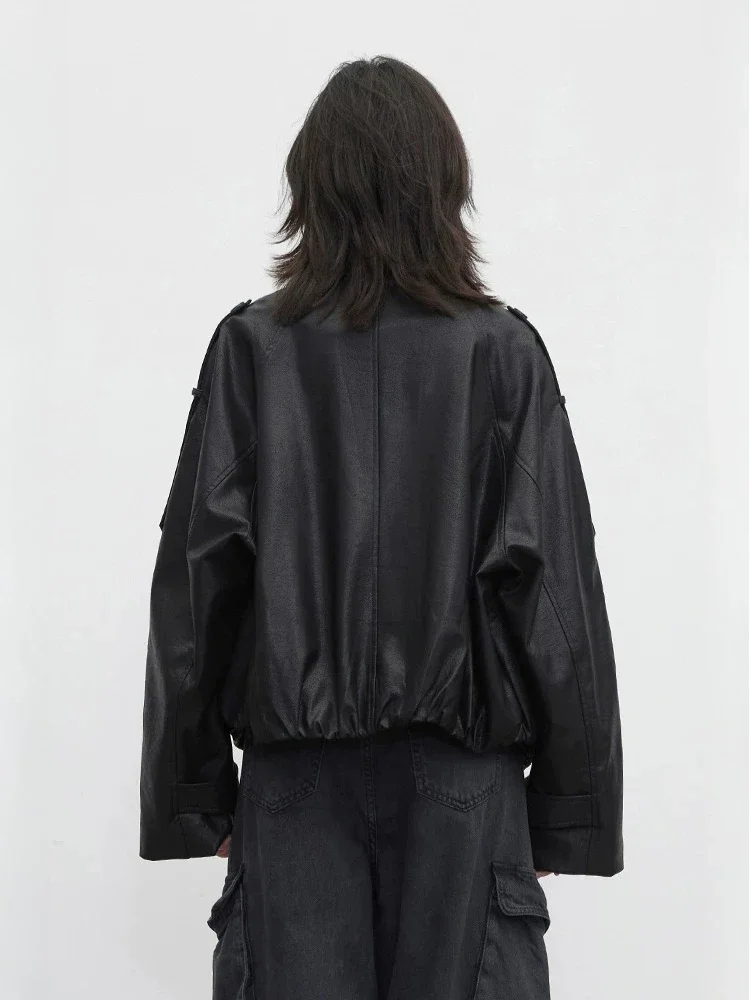 CHIC VEN Fashion Women PU Jackets Retro Stand Up Collar Double-breasted Casual Coats Female Leather Jacket Spring Autumn 2026