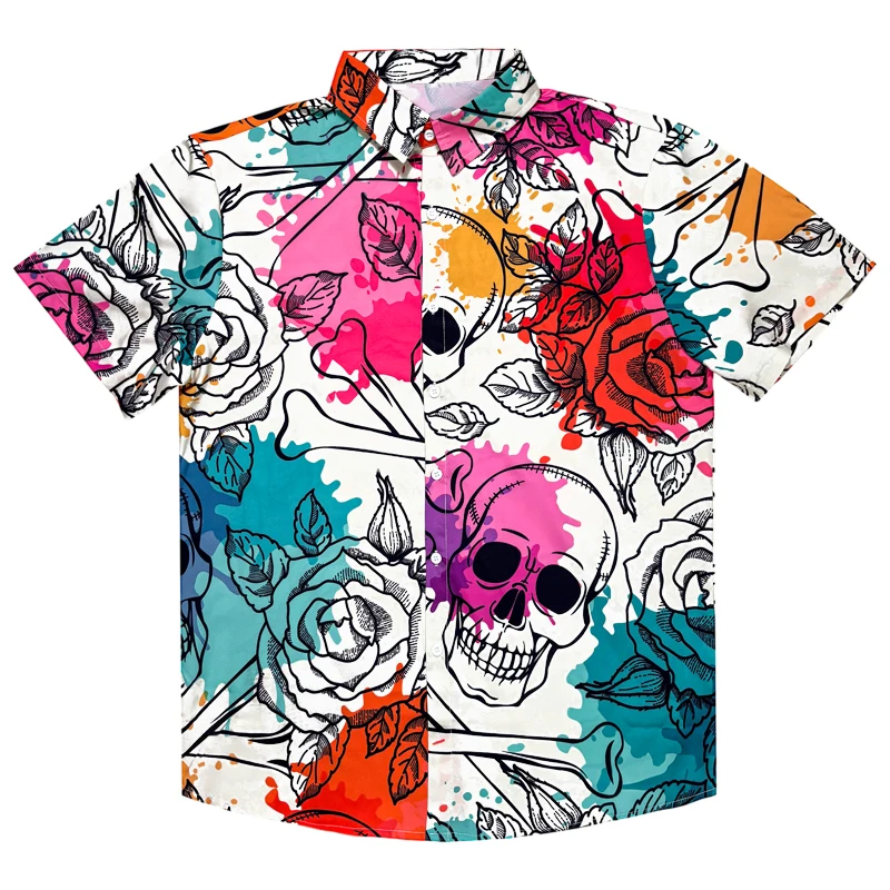 

Men's Shirt Skull Printed Short Sleeve Loose Casual Tops Hawaiian Men's Clothing