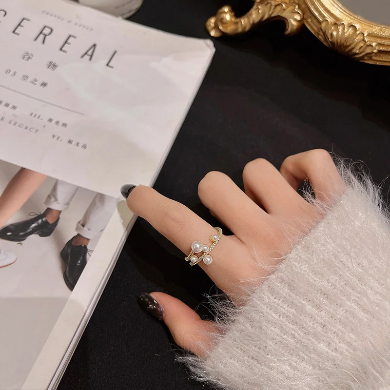 2023 New Fashion Trend Unique Design Elegant Exquisite Vintage Pearl Open Ring Women Jewelry Party Premium Gift Wholesale