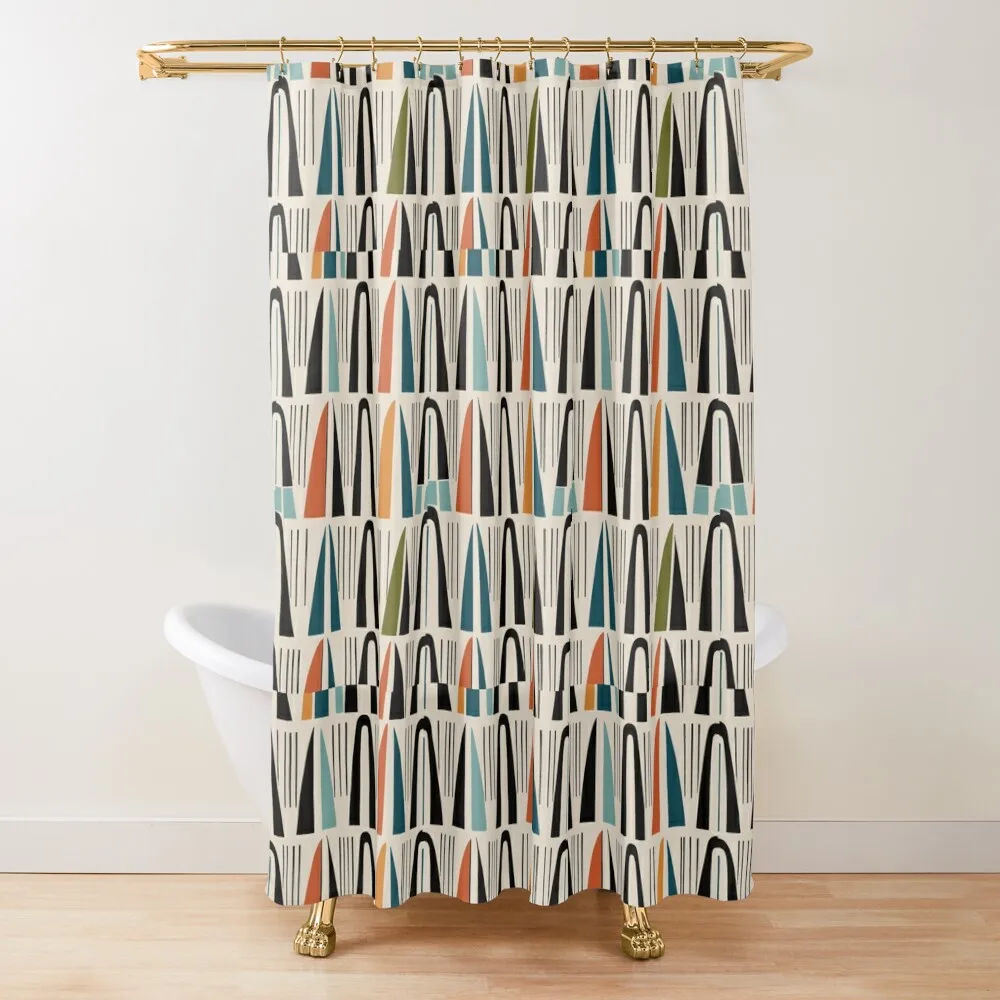 

French Patterns No. 189. Vintage Retro Pattern Collection. Colorful Modern Abstract. Black. Green. By Carraann Shower Curtain