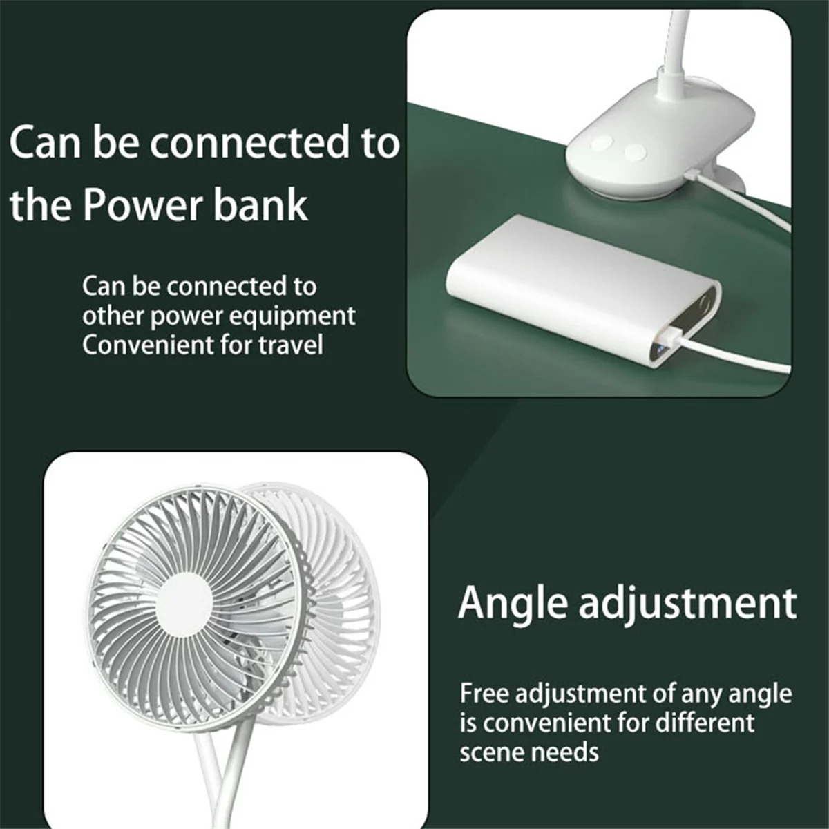 USB Stroller Fans 3600Mah Fan Clip Fan Portable with 4 Gears Quiet Clip on Mini Table Fan 720° Rotatable Battery Fan
