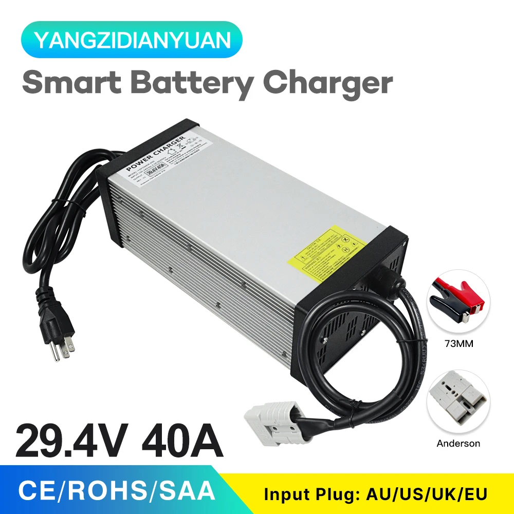 29.4V 40A lithium battery charger 7S 24V high power charger safe fast charging aluminum shell material with cooling fan