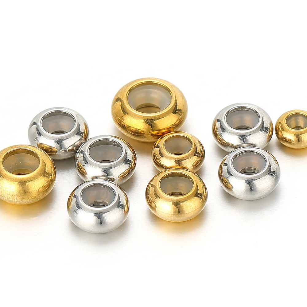20 pezzi di perline di regolazione in oro in acciaio inossidabile, perline distanziatrici con tappo per anello in silicone antiscivolo per la creazione di gioielli, forniture per braccialetti