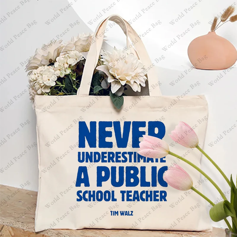 1 pc Never Underestimate a Public School Teacher Kamala Harris pattern Tote Bag Canvas Shoulder Bag