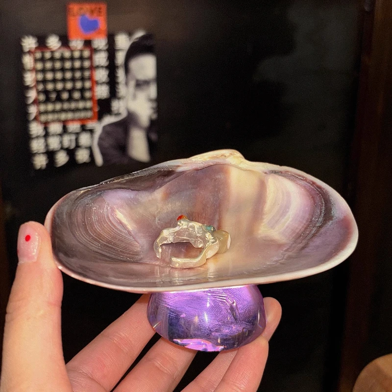 

Natural Purple Clam Shell Jewelry Tray Creative Serving Dish for Desserts Unique Condiment Plate Bohemian Decor Gift for Women