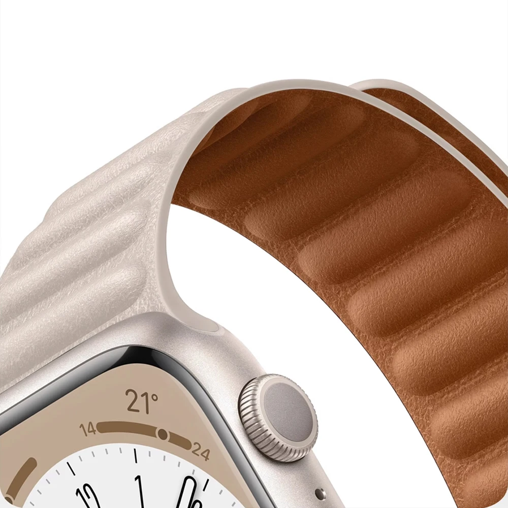 Leather Link For Apple Watch Ultra Band 49mm 46mm 45mm 41mm 44mm 40mm 42mm Magnetic bracelet iWatch Series 10 9 8 SE 5 6 7 Strap