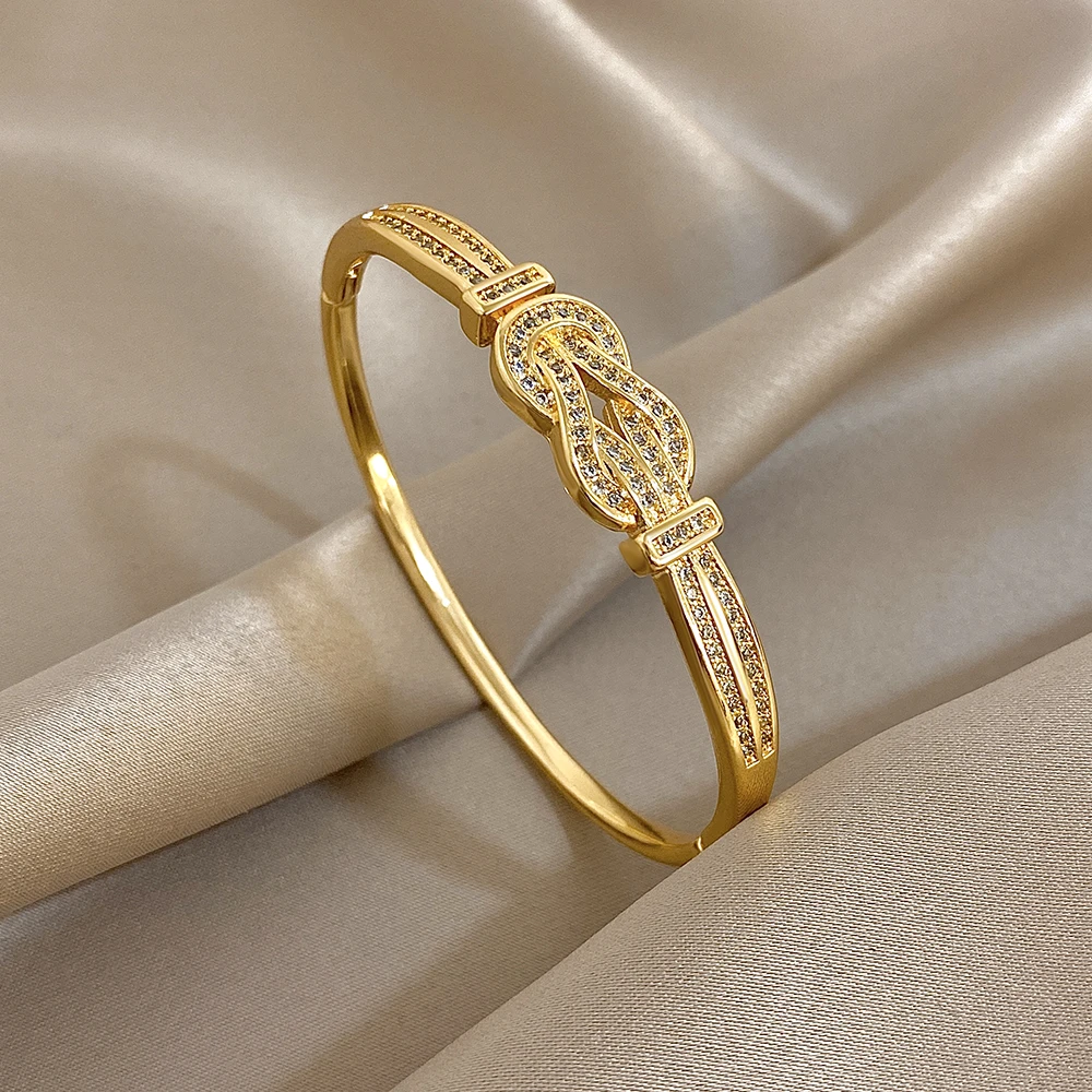 

DODOHAO Luxury Zircon Gold Plated Bracelet for Women Retro Hollow Geometry Spring Open Bangle Bracelet Party Jewelry Accessories