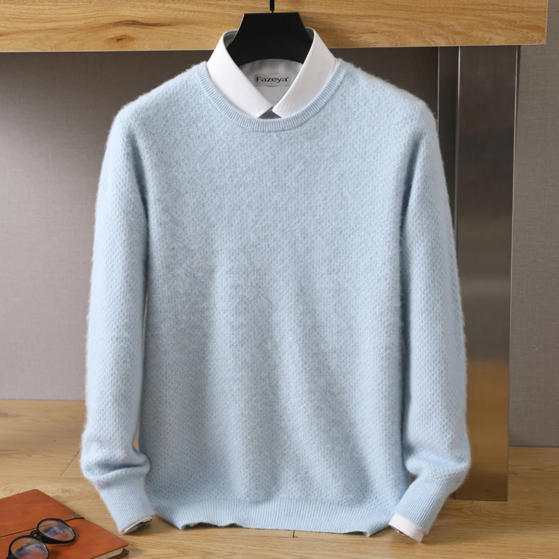 MVLYFLRT Men Round Neck Diamond Small Square Solid Color Knitted Mink Fleece Sweater Pullover Casual Autumn Winter New Fashion