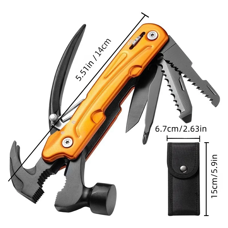 Multi-Tool Hammer, 7-in-1 Stainless Steel Multi-Tool, , Foldable Heavy Duty Multi-Tool Set with Cutter