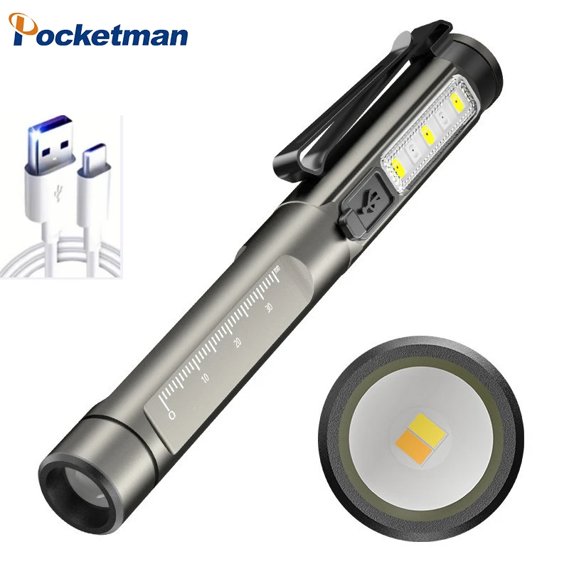 

Mini Pen Torch Emergency Handy Dual Light Source Work Lamp Inspection LED Flashlight Rechargeable Lamp Household Lighting