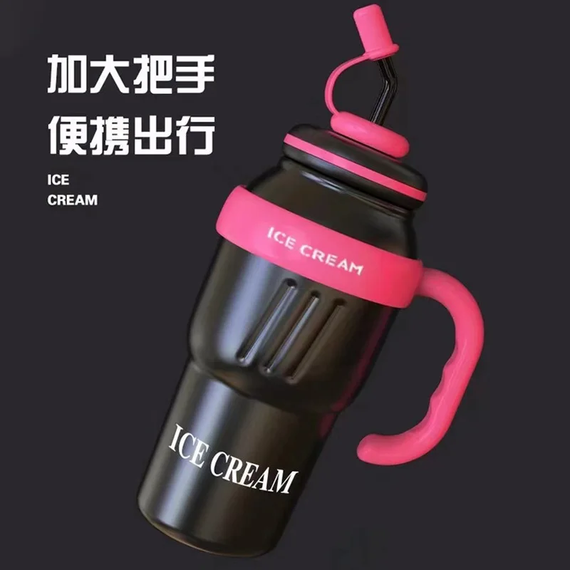 

New 304 stainless steel insulated cup, portable handle, large capacity straw water cup, high aesthetic value, giant ice cream cu