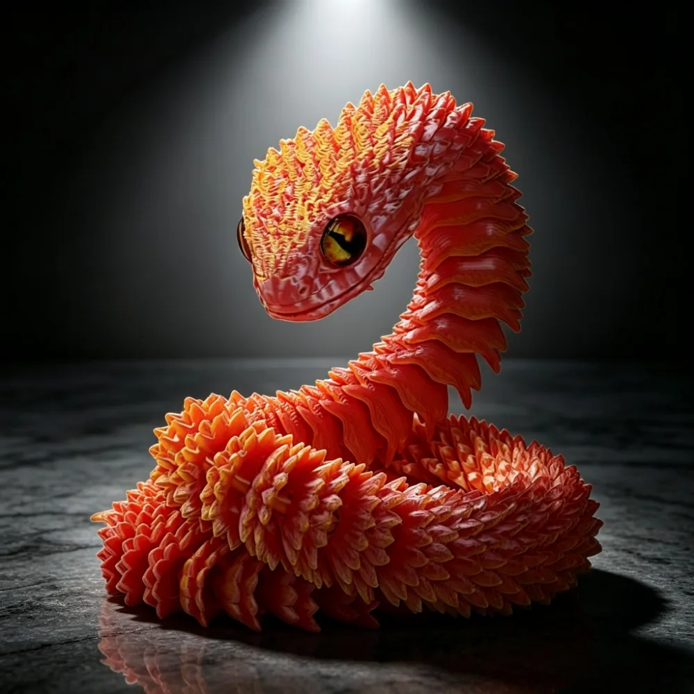 3D Printed Snake Egg Creative Decompression Snake Mold Movable Rotatable Articulated Desktop Ornament Realistic Animals