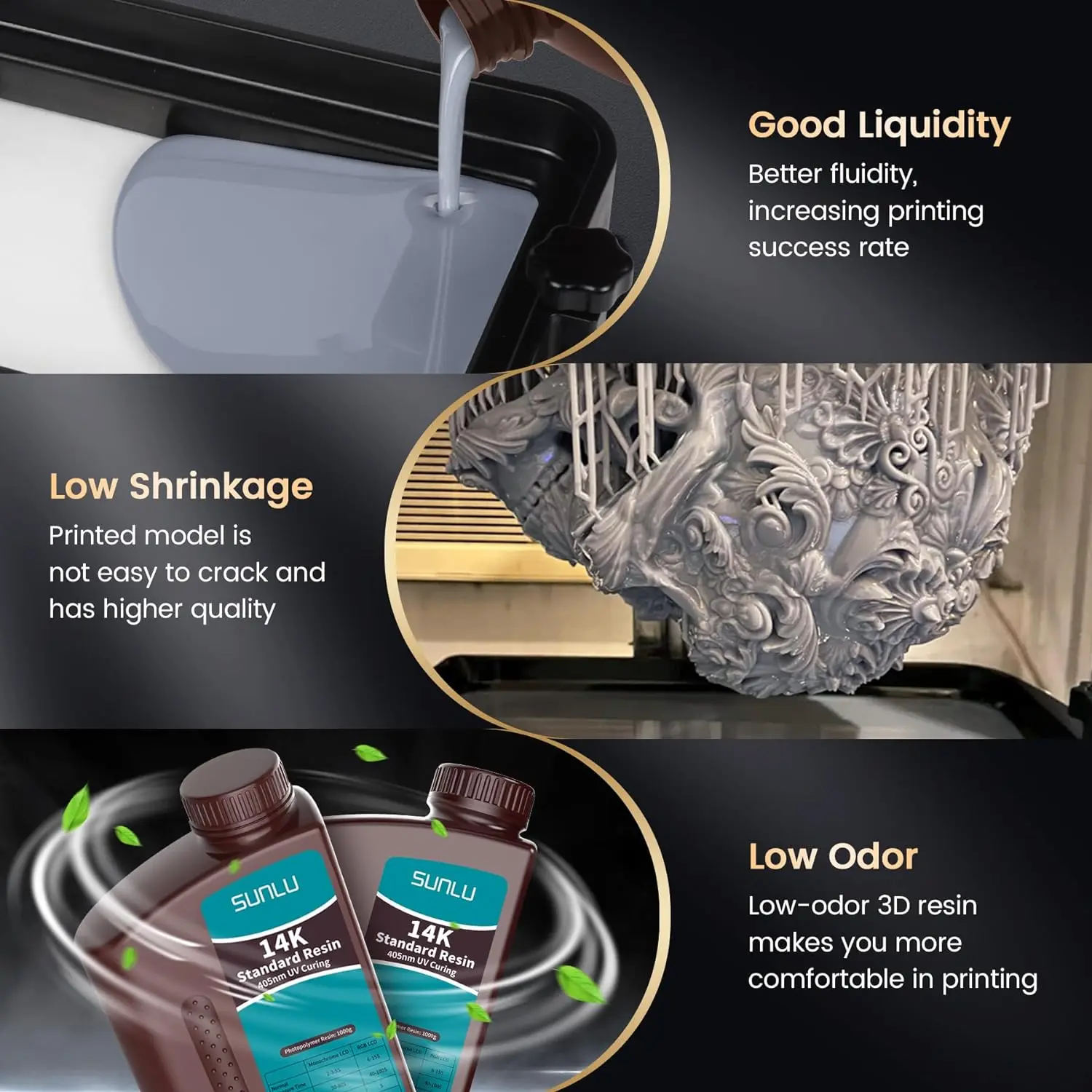 SUNLU 14K Resina standard 405nm Resina UV 2KG 1KG/Bottiglia per stampante LCD 3D Stampa materiale Facile da stampare Buona precisione Spedizione veloce