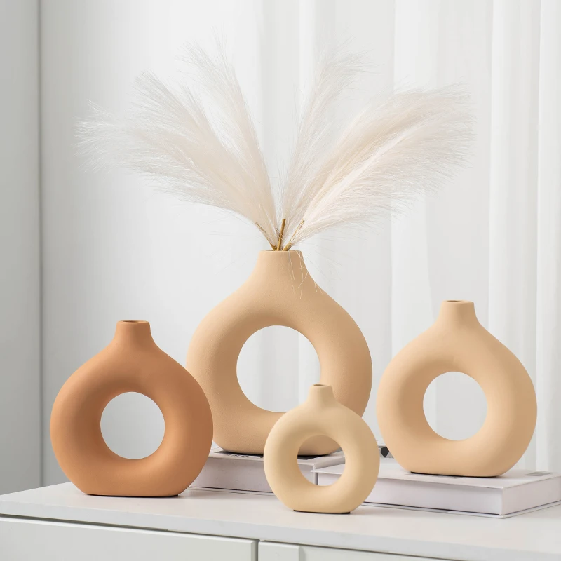 

White creative ceramic vase decoration simple modern desktop dried flower light luxury ornament living room home decor