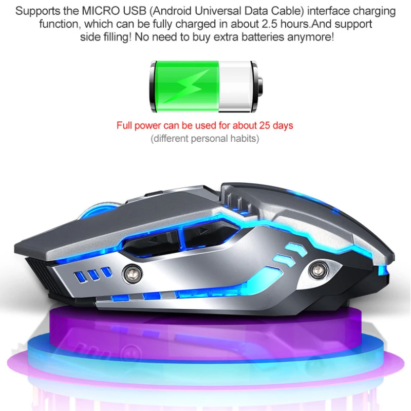 4เกียร์DpiปรับThunder Wolf Q15ชาร์จเมาส์ไร้สายแล็ปท็อปอุปกรณ์ต่อพ่วงสำนักงานเกมเมาส์USB
