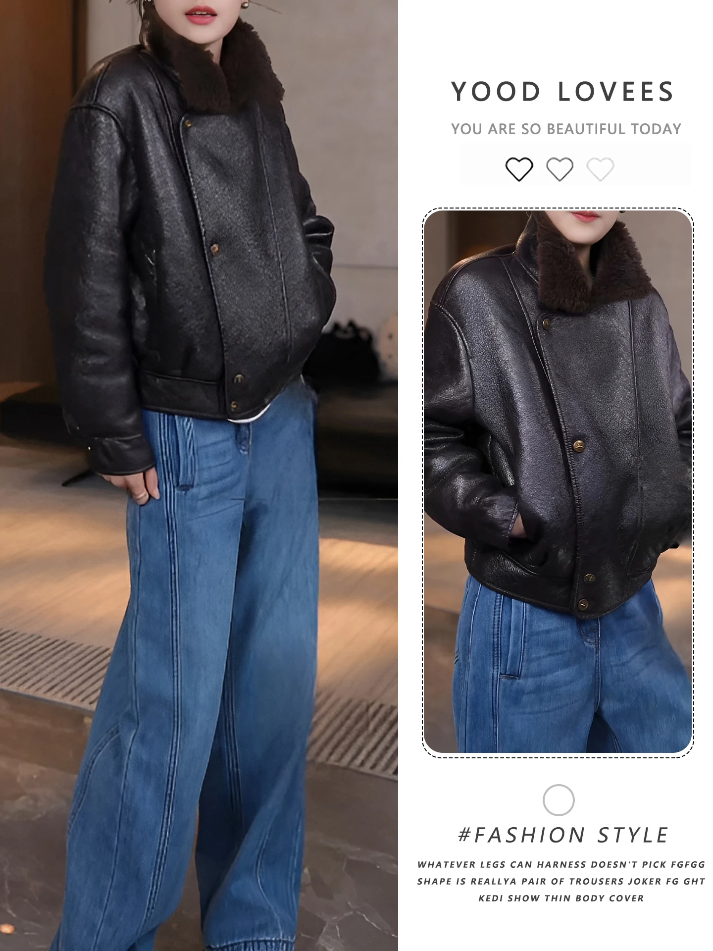 

Retro American Stylish Fur Collar Design Short Motorcycle Jacket Women's Autumn Winter Fashion Outerwear Top Polyester Fiber