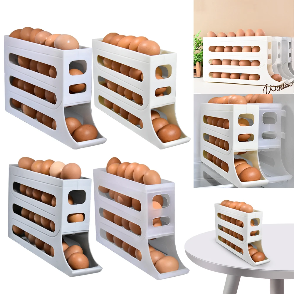 

2Pcs Automatic Scrolling Egg Rack Holds Up To 30 Eggs 4-Tier Refrigerator Egg Storage Box Kitchen Egg Organizer Kitchen Supplies