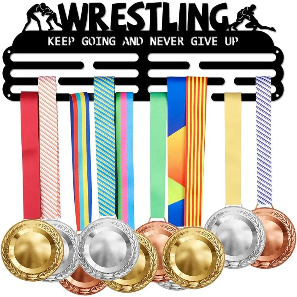 

Wrestling Metal Medal Hooks Motivating Word Keep Going and Never Give Up Wall Storage Award Holder for Wall Medal Hanger Rack