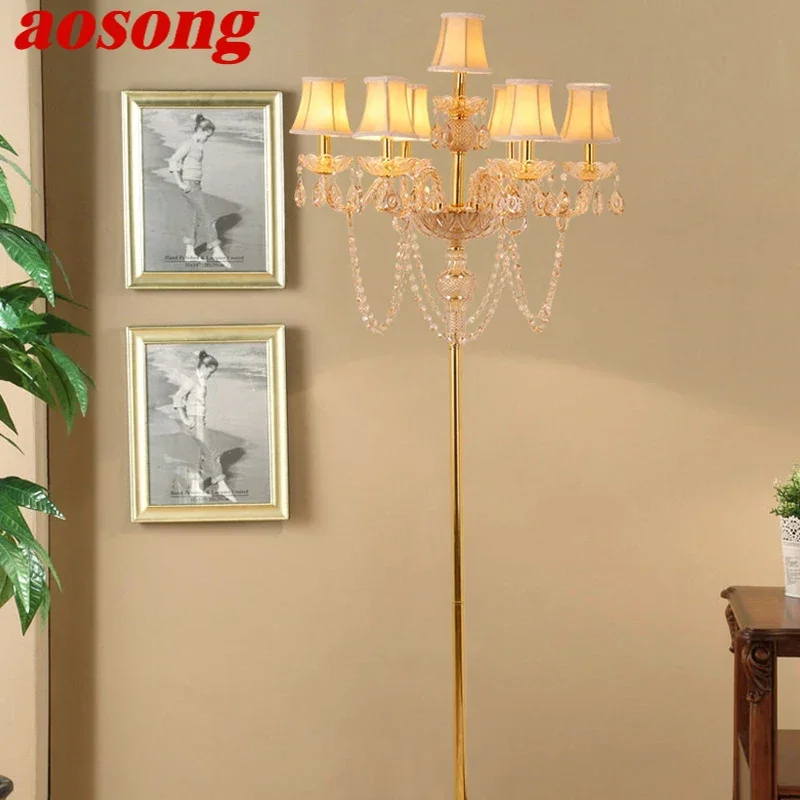 

AOSONG European Red Style Crystal Floor Lamp Luxurious Hotel Ballroom Wedding Candle Decoration Lamp Living Room Bedroom Villa