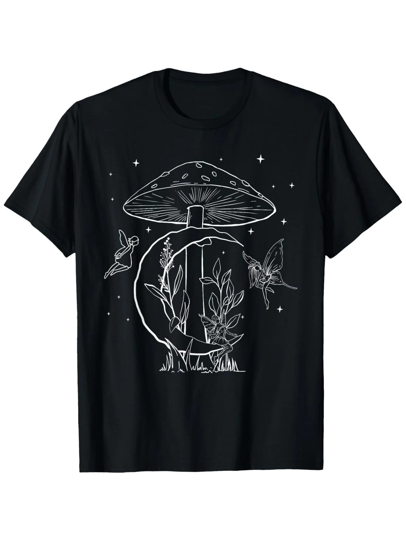 

Fairycore Mushroom Moon T-Shirt - 100% Cotton, S-XXXL, Black, Whimsical Nature Gift