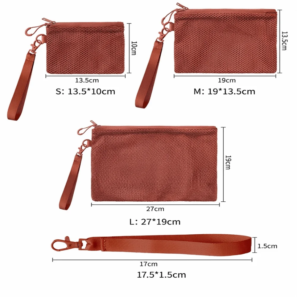 Lightweight Mesh Storage Bag Polyester With Zipper Toiletry Bag Solid Color Multifunctional Cosmetic Bag Multi-Purpose Use