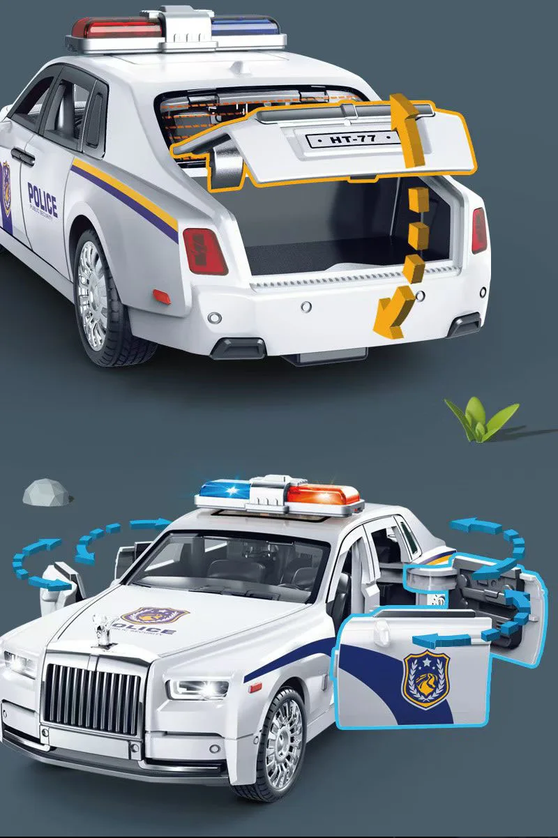 High-quality simulated sound and light inertia luxury police car 1:32 exquisite workmanship simulation built-in 6 doors