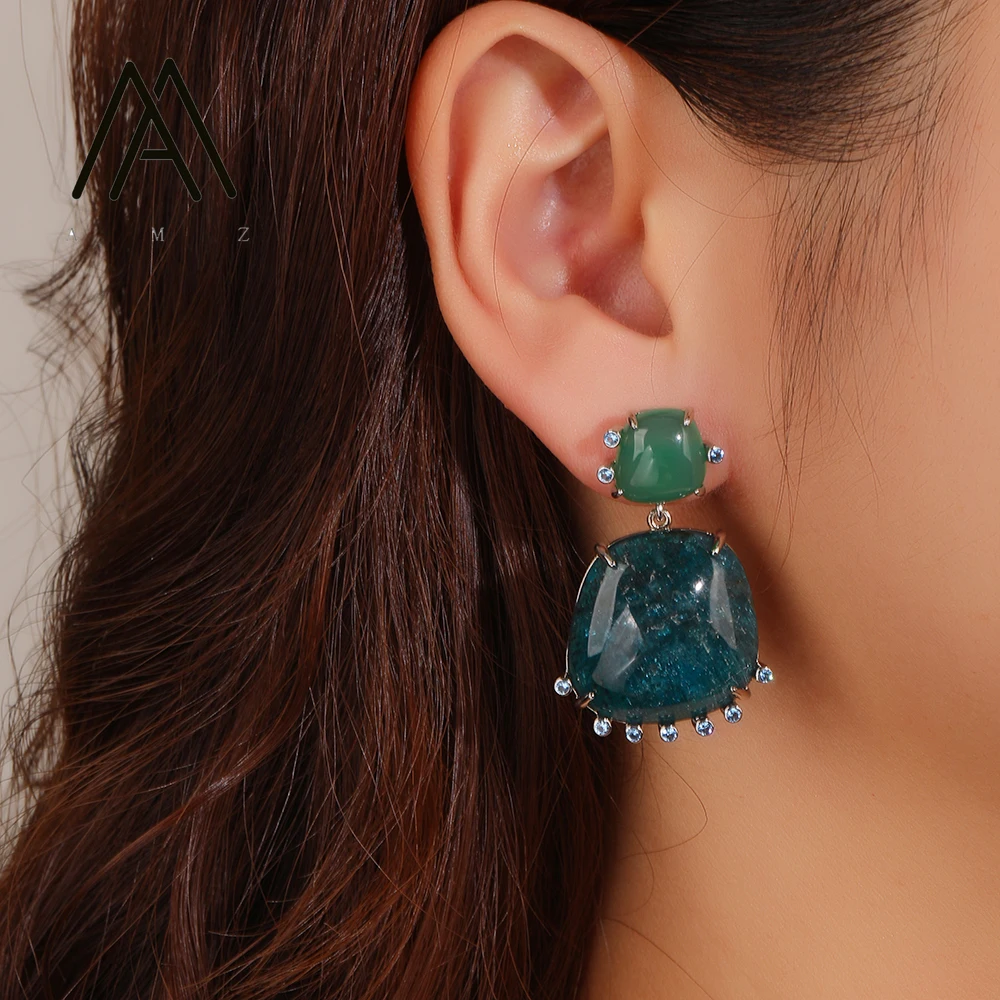 Colored Gemstone Earrings Natural Pink Quartz Turquoise Women's Earring Fashionable Dangle Earrings Casual Party Gift Girls Gift