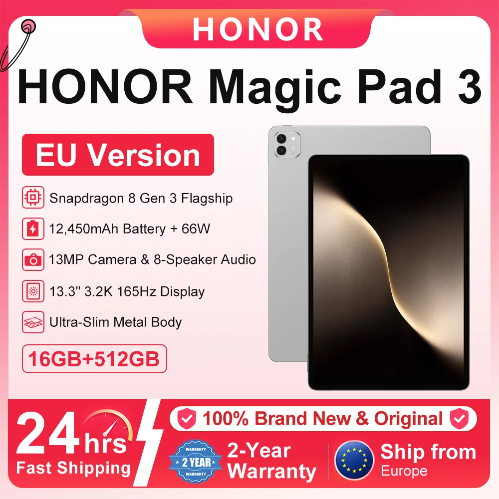 Versione Globale Honor Magicpad 3 Tablet 165Hz Display LCD 3K da 13,3'' Snapdragon 8 Gen 3 Batteria da 12450mAh MagicOS 9.0.1 16+512GB Nuovo Tablet Honor