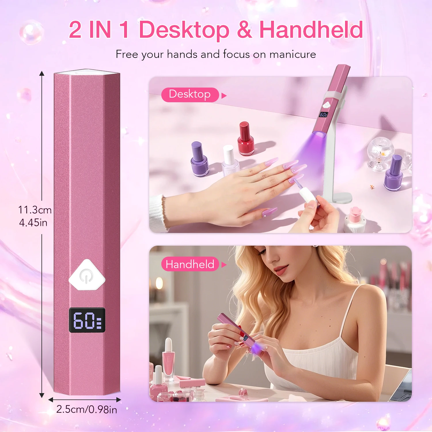 DianaBeauty ハンドヘルドネイルランプ ミニUVネイルランプ 充電式 マニキュアランプ デジタルディスプレイとホルダー付き ネイルサロンツール