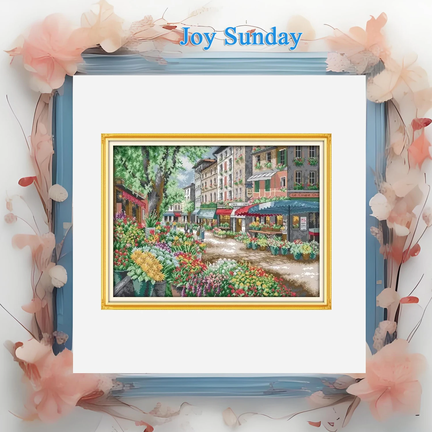 

Joy Sunday Full Embroidery Cross Stitch Kit Easy Pattern Aida Fabric 14CT/11CT/16CT Embroidery Set-Paris Flower Market