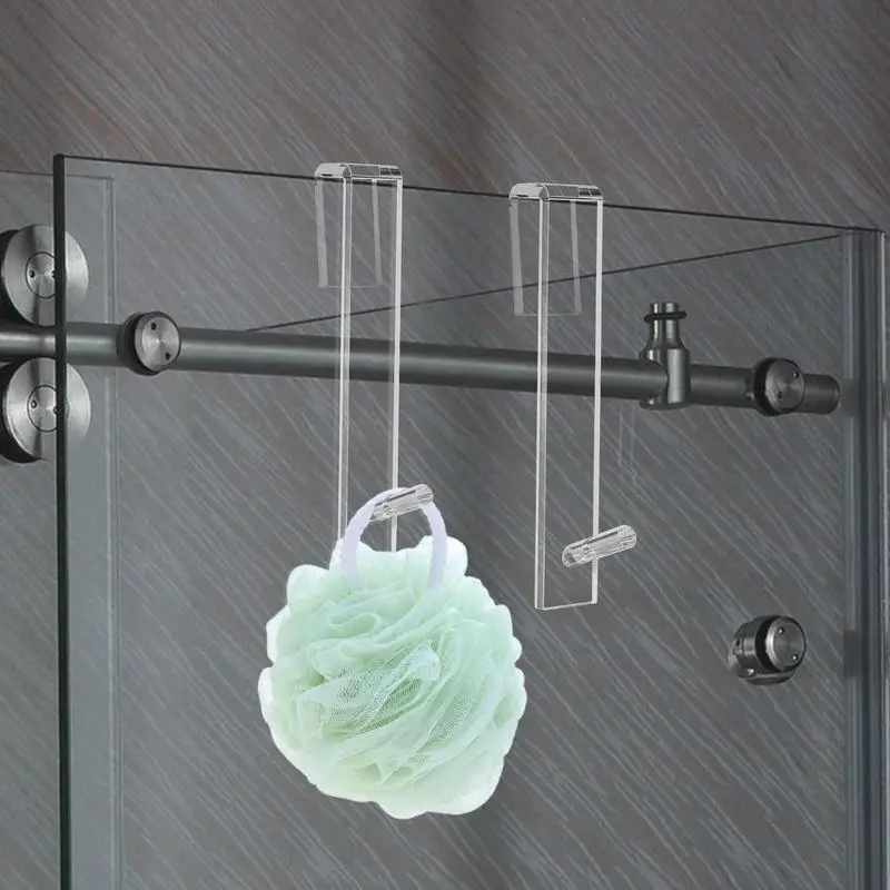 Acryl-Duschtürhaken über Glas, transparenter Handtuchhalter, stanzfreier Badezimmer-Bademantel-Aufhänger, Handtuchhaken für Badezimmer