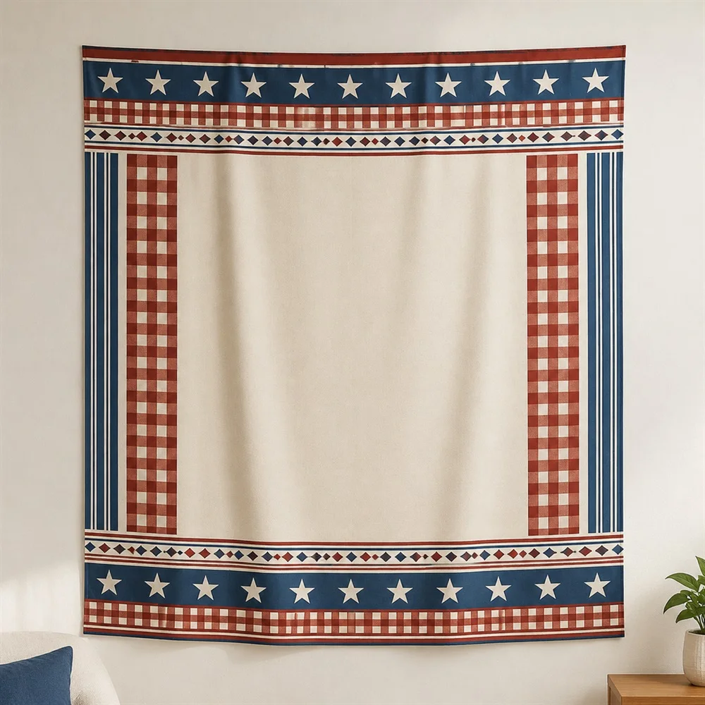 VIKAMA Plaid Check Pattern Twin Bands Tapestry Wall Hanging, American Wall Decor Tapestries for Living Room Bedroom Office Study