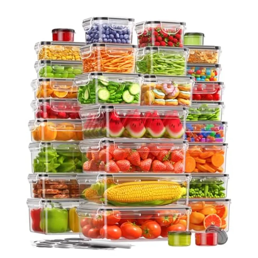 

Контейнеры для хранения продуктов с крышками, пластиковые контейнеры для кухни без BPA, герметичные, многоразовые, для подготовки еды