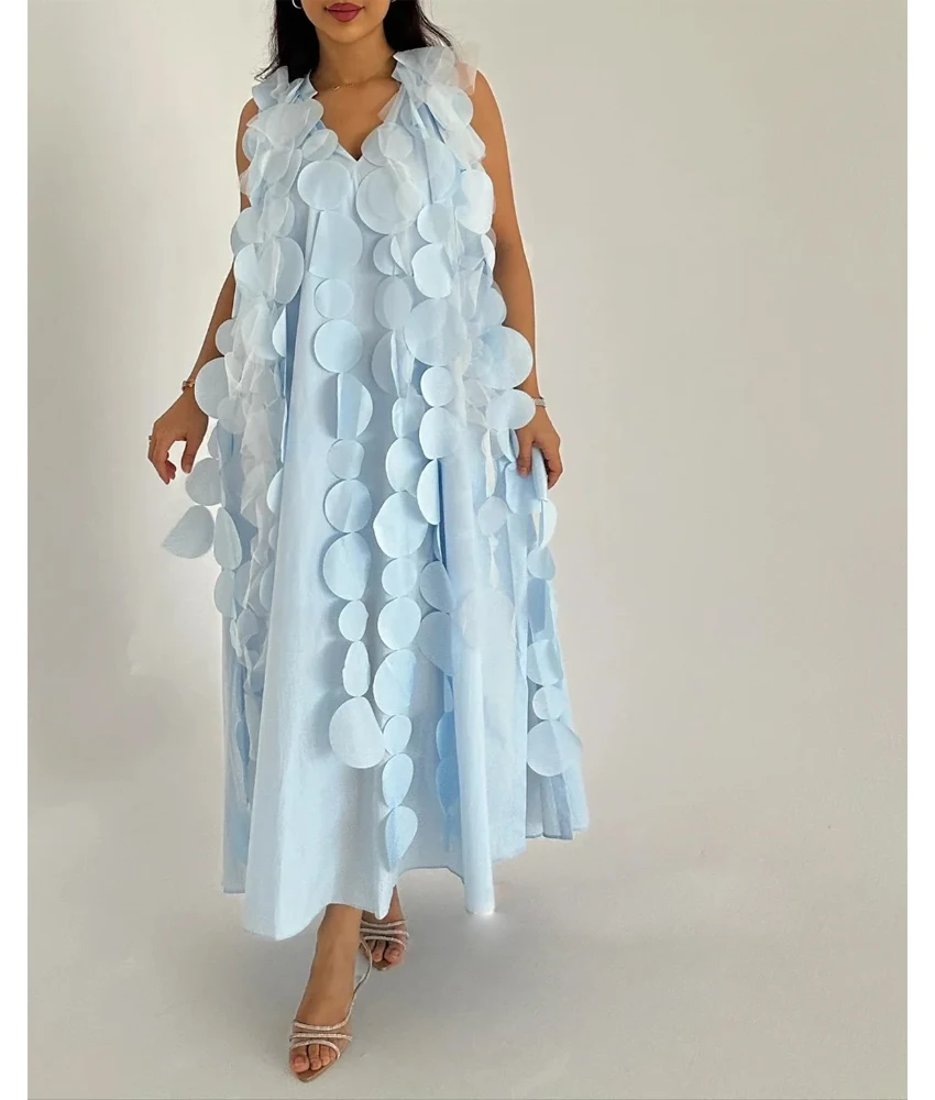 Personalizado requintado jérsei a linha apliques vestido de noite delicado sem mangas com decote em v tornozelo comprimento فساتmaveraات