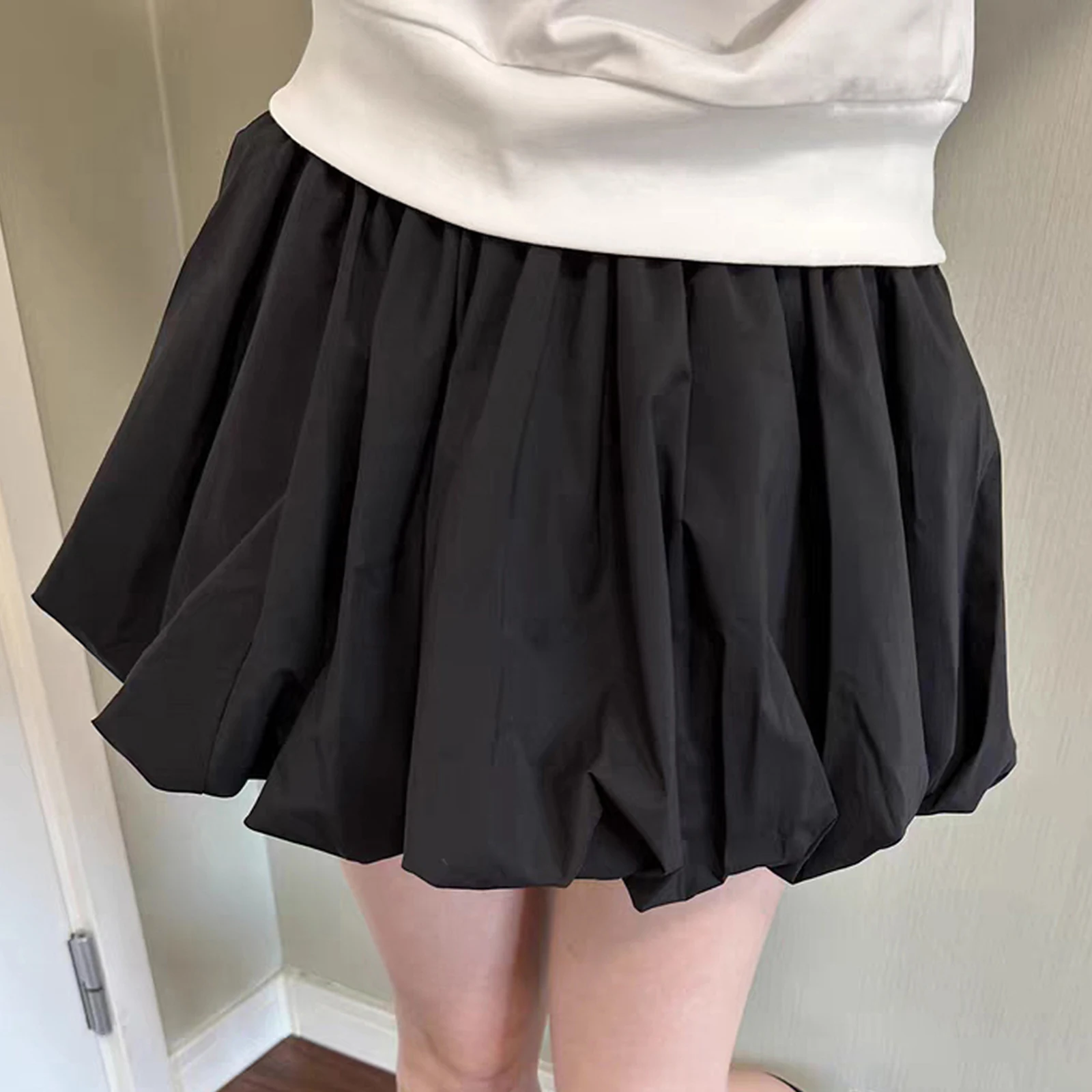 Women Girls Bubble Mini Skirts 2000s Aesthetic Low Waist Pleated Puffy Short Skirts A-Line Rufle Flared Mini Balloon Skirts