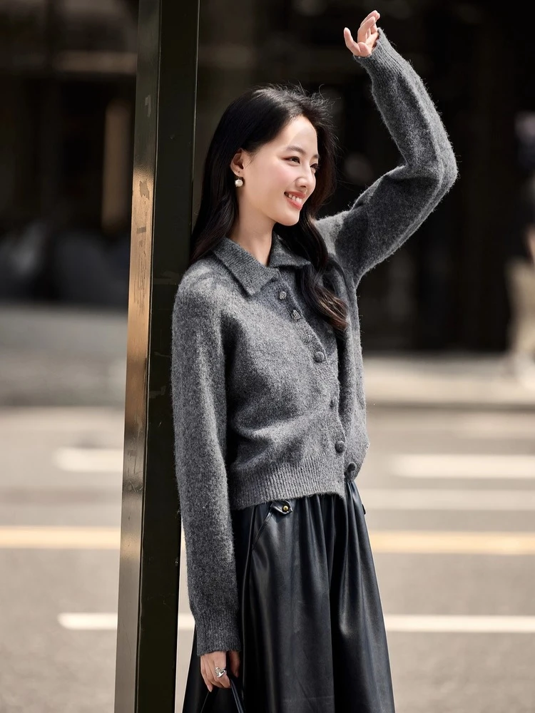 SENTUBILA женские повседневные кардиганы с отложным воротником, однобортные свитера, осень 2023, однотонные вязаные женские топы W54EI3846