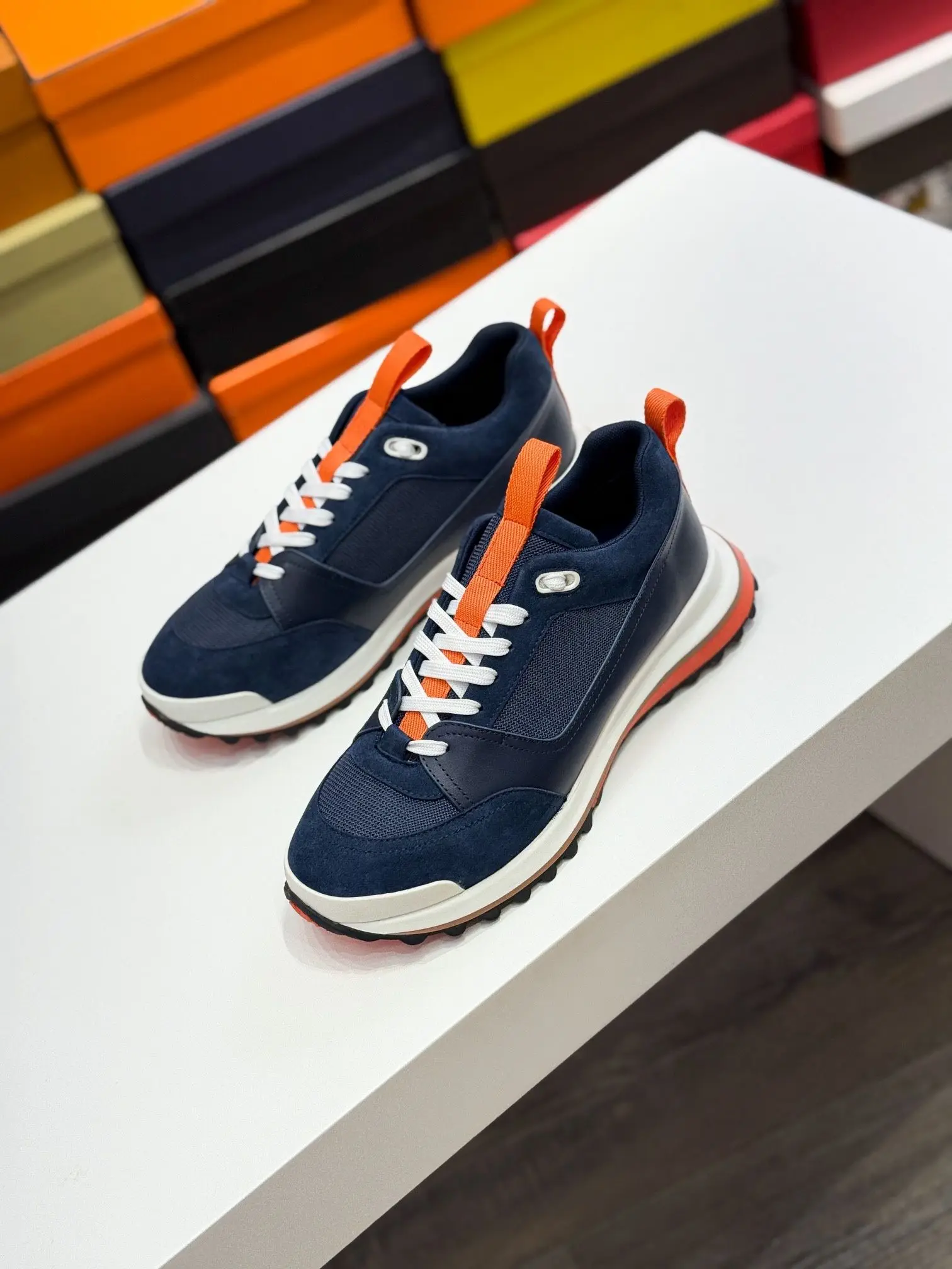 Unisex Navy Outdoor Platform Sneakers Mix Material Upper Shock-absorbing Thick Bottom Walking Shoes