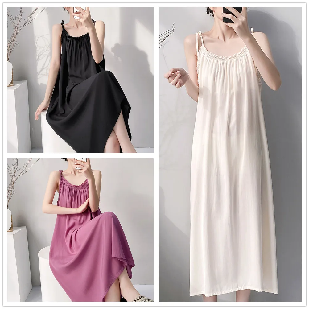 Sleepwear Solid Color Viscose Pajamas for Women Long Nightdress Summer Loungewear Fashion Home Clothes Nightgowns